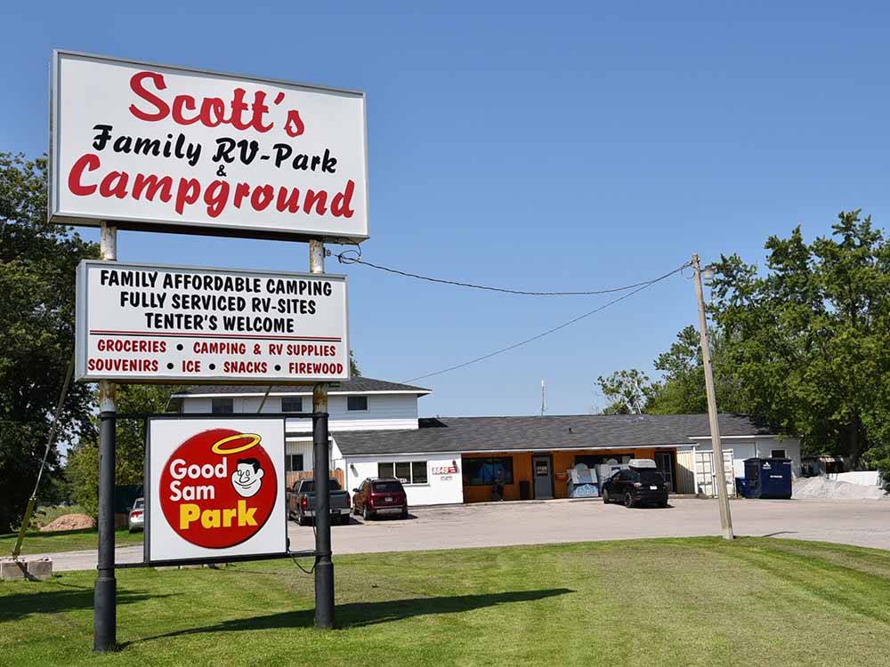 Entrance sign and campground office at SCOTT'S FAMILY RV-PARK CAMPGROUND