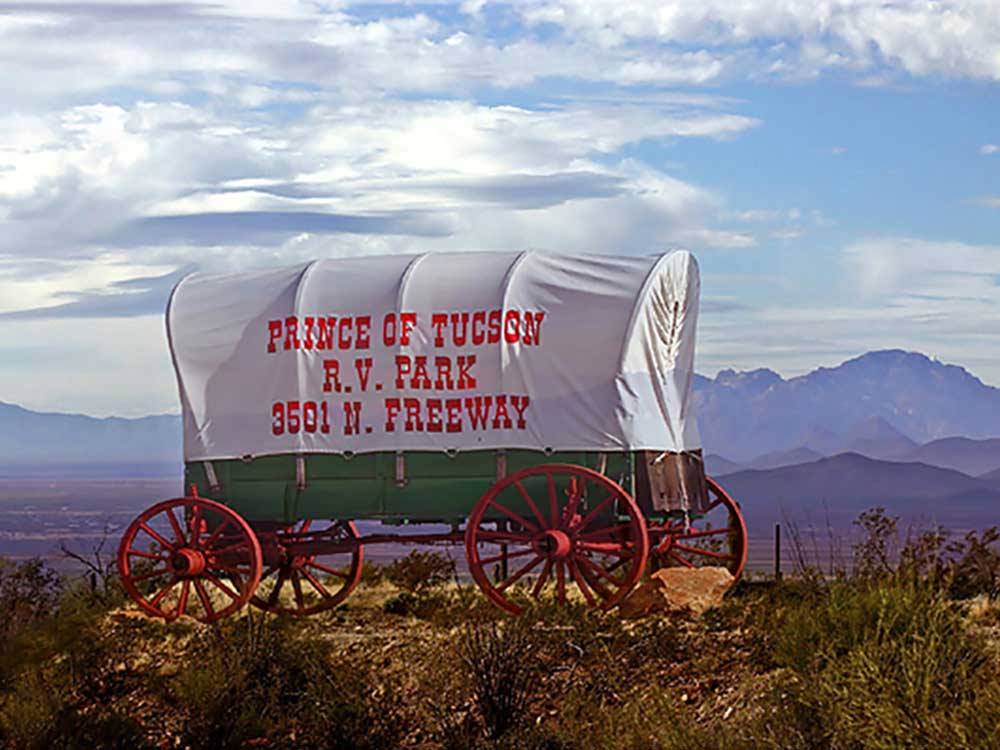 Old covered wagon at PRINCE OF TUCSON RV PARK