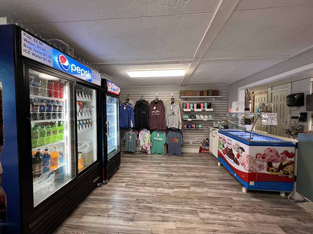 The ice cream and soda coolers in the store at HUNGRY HORSE FAMILY CAMPGROUND