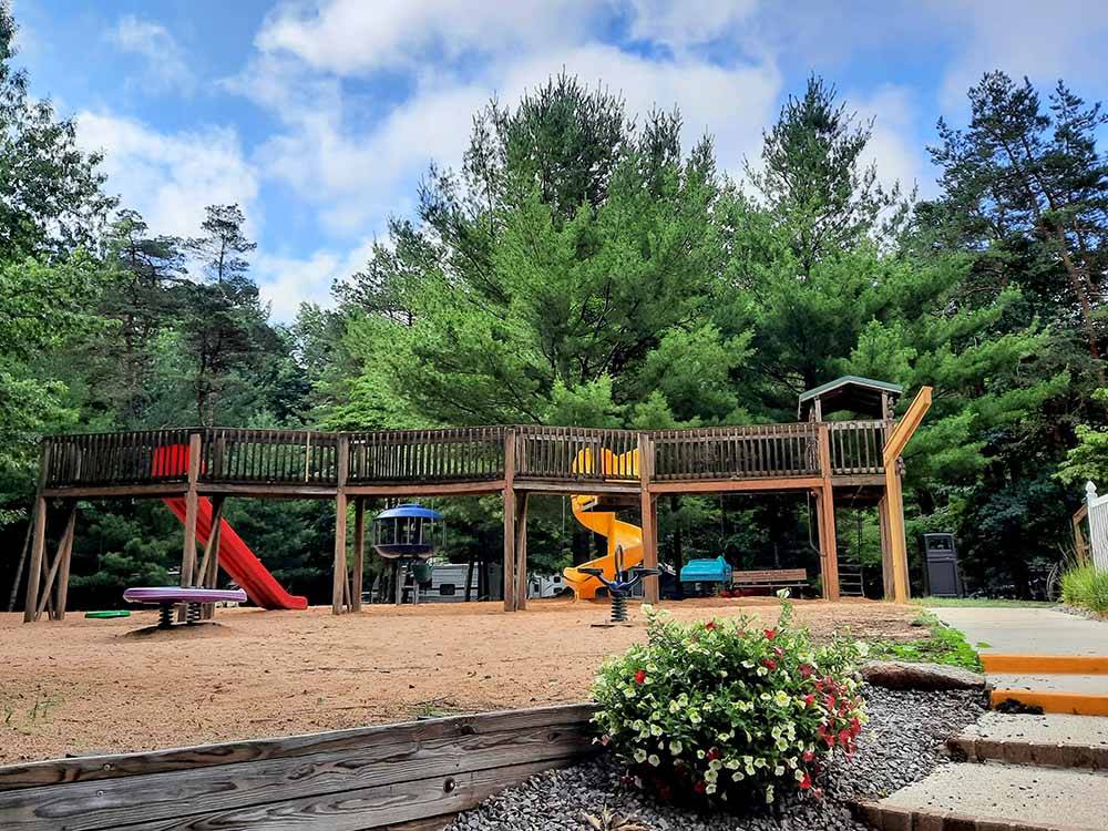 The children's playground area at The playground equipment at HUNGRY HORSE FAMILY CAMPGROUND