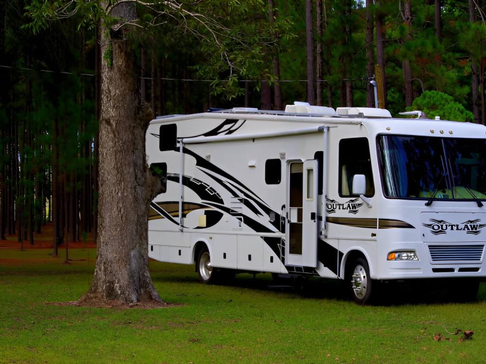 Parked RV at site Junction West Vallecito Resort