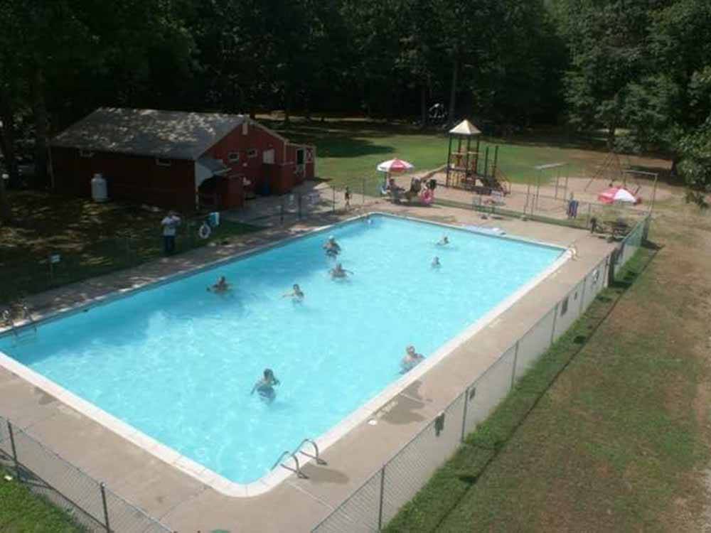 An aerial view of the swimming pool at SALEM FARMS CAMPGROUND