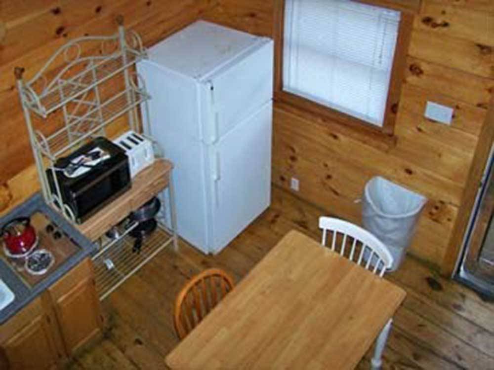 The kitchen inside a rental cabin at HICKORY RUN CAMPGROUND