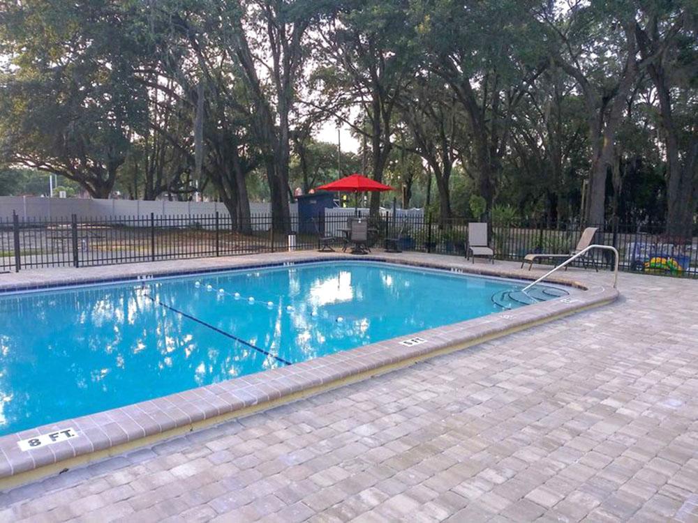 Fenced in swimming pool at HAPPY TRAVELER RV RESORT