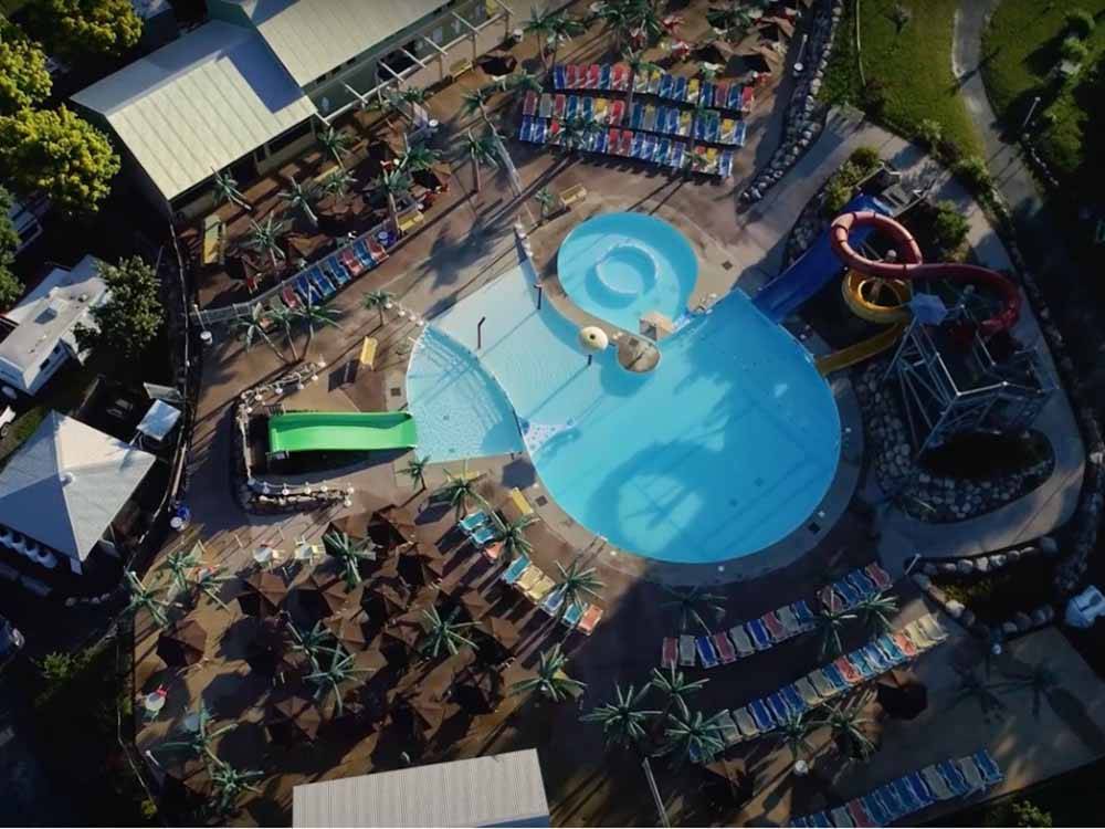 An aerial view of the swimming pool at HARTT ISLAND RV RESORT & WATERPARK