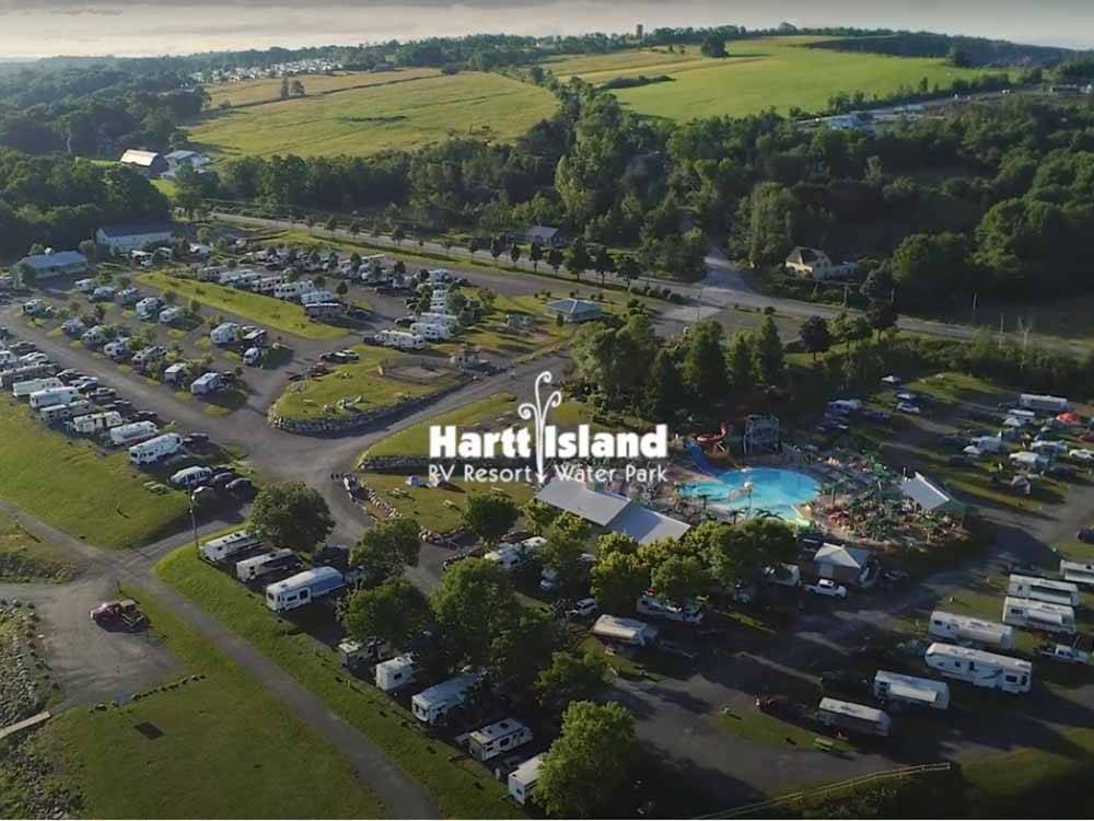 Aerial view of the campsites at HARTT ISLAND RV RESORT & WATERPARK