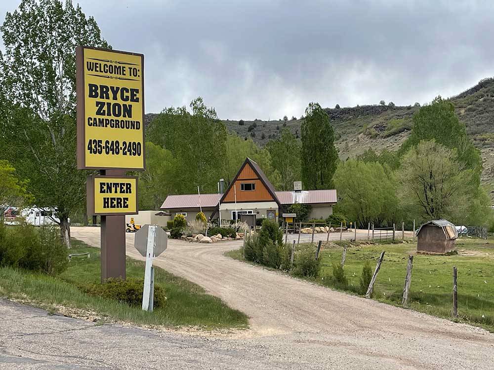 The front entrance road and sign at BRYCE-ZION CAMPGROUND