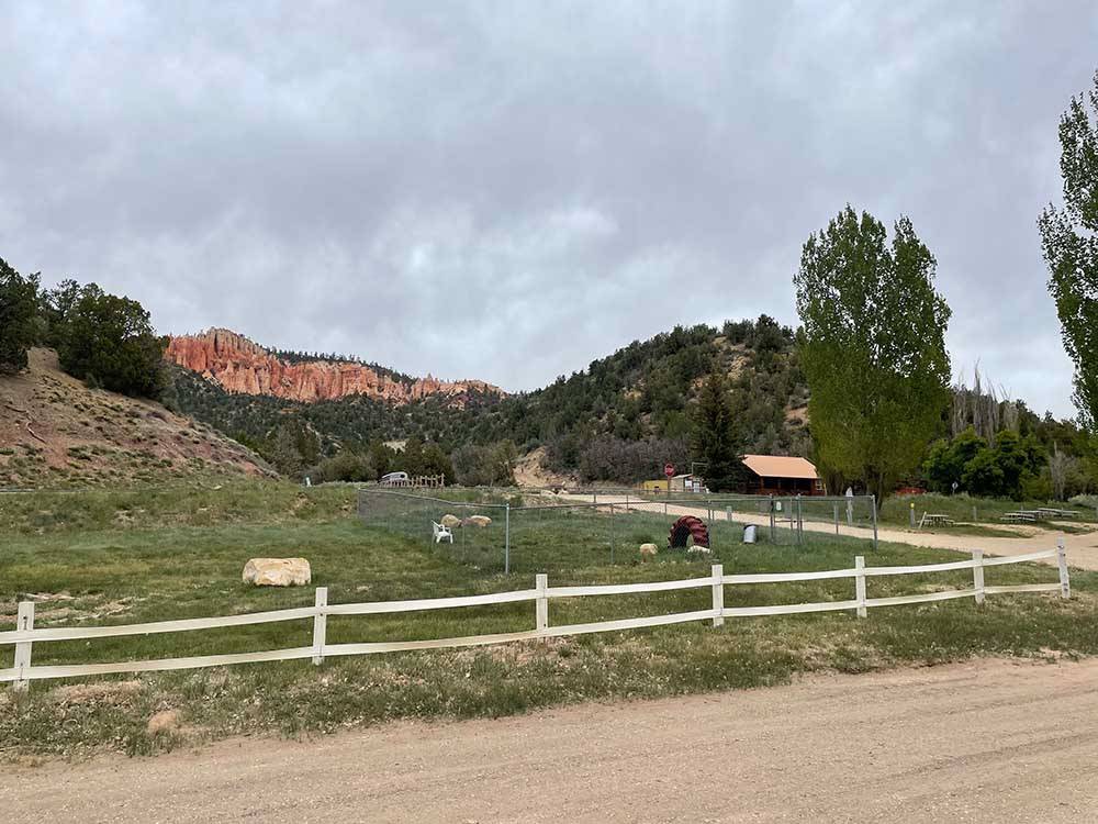 The fenced in pet area at BRYCE-ZION CAMPGROUND