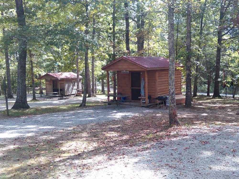 A couple of the rental camping cabins at BEAN POT CAMPGROUND
