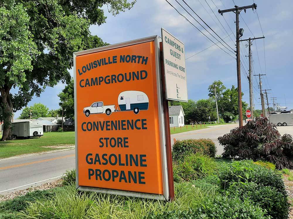 The front entrance sign at Louisville North Campground