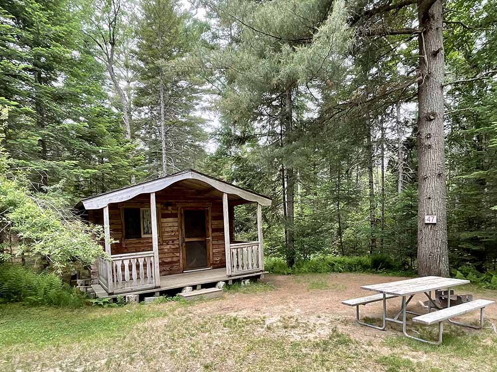 One of the rustic rental camping cabins at BEECH HILL CAMPGROUND & CABINS