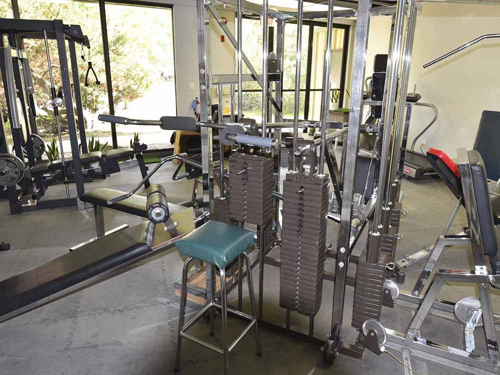 The exercise room and equipment at GLOWING EMBERS RV PARK & TRAVEL CENTRE