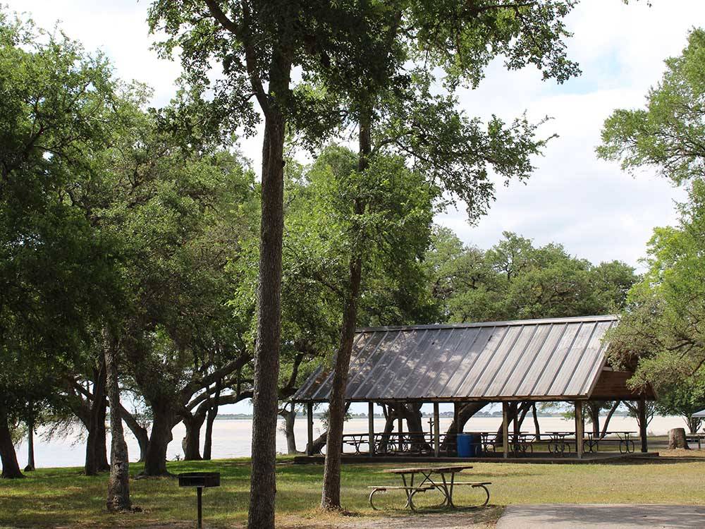 A barbecue pit and bench by the pavilion at BRACKENRIDGE RECREATION COMPLEX - BRACKENRIDGE PARK & CAMPGROUND