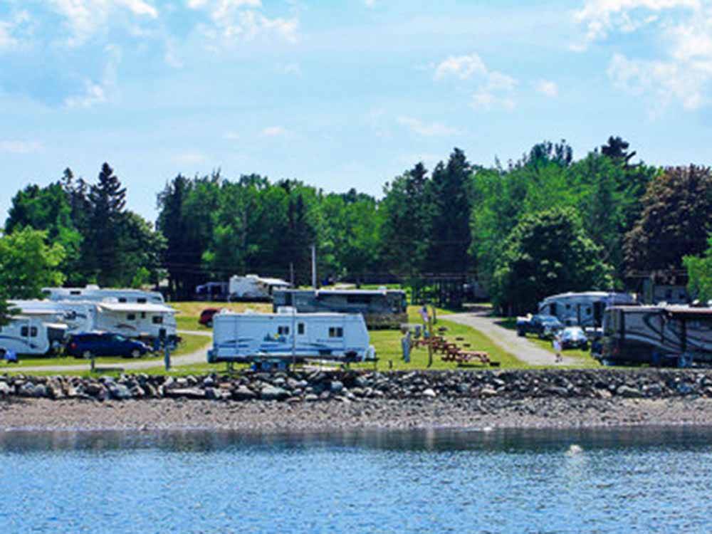 Some of the RV sites by the water at SEAVIEW CAMPGROUND & COTTAGES