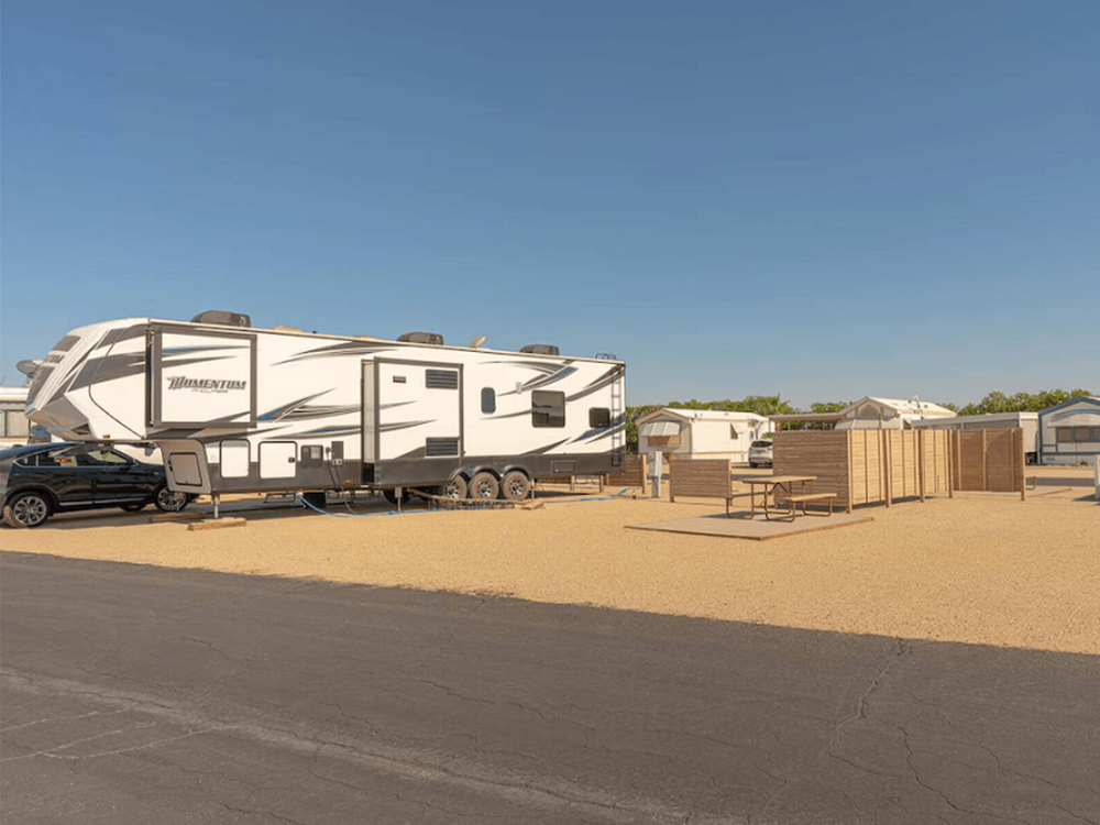 White trailer at Leaf Verde Sun RV Communities