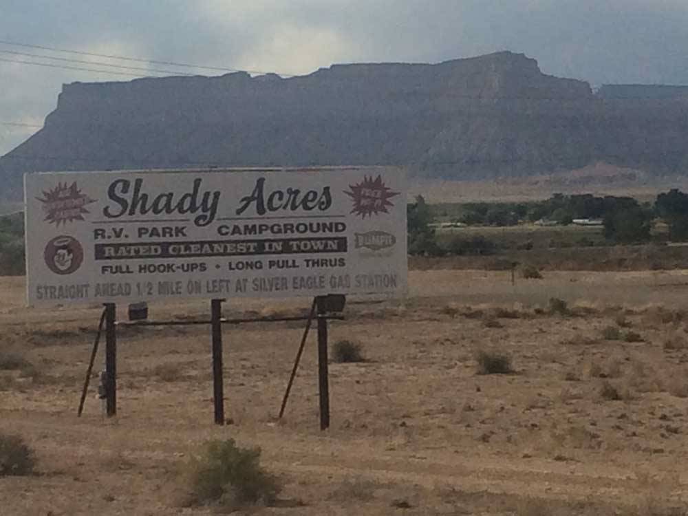The front entrance sign at SHADY ACRES RV PARK