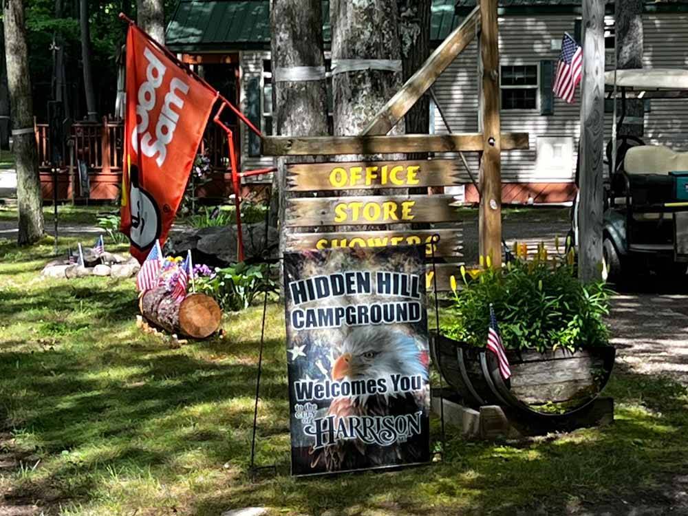 The sign by the front office at HIDDEN HILL FAMILY CAMPGROUND