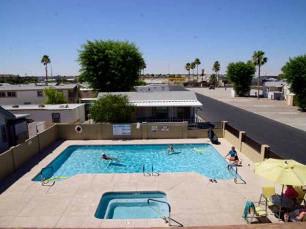 An aerial view of the swimming pool at SHANGRI-LA RV RESORT