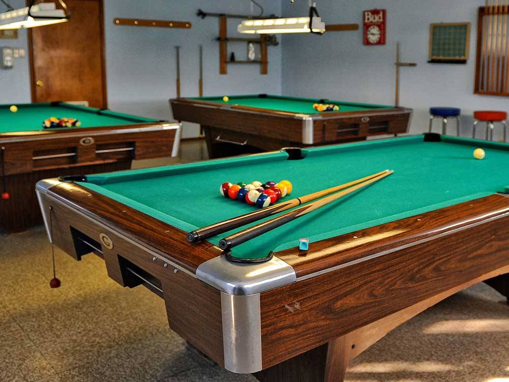Pool tables in game room at ENCORE LAKEWOOD