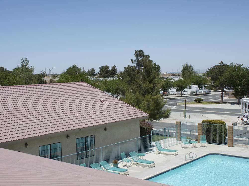 An aerial view of the swimming pool at DESERT WILLOW RV RESORT