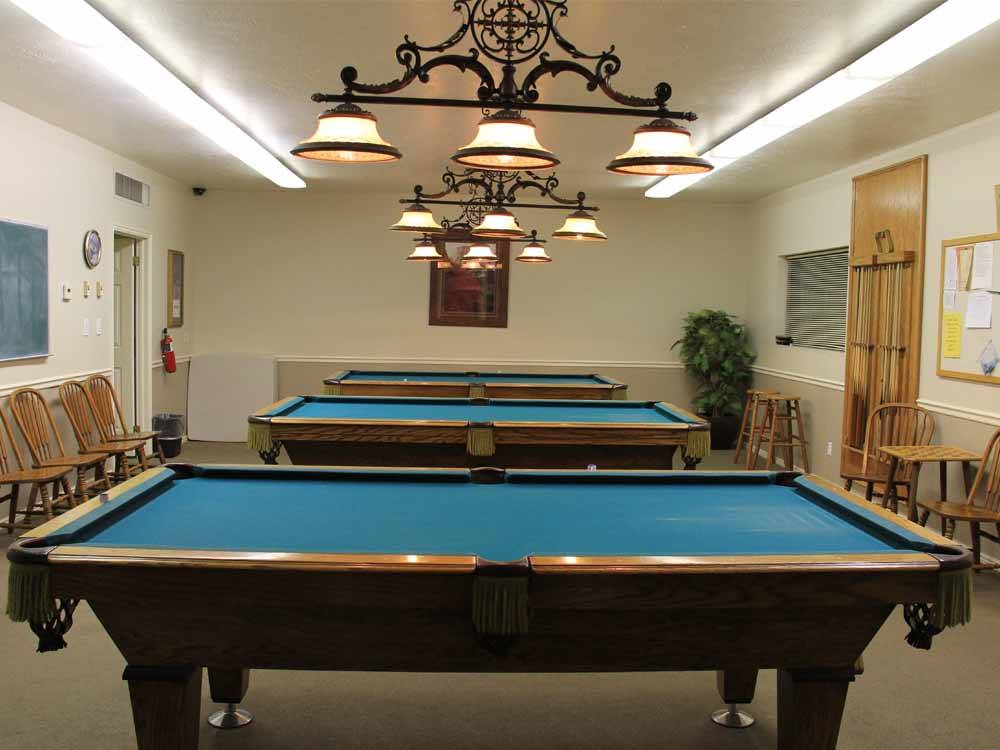 Three pool tables in a row at MCARTHUR'S TEMPLE VIEW RV RESORT