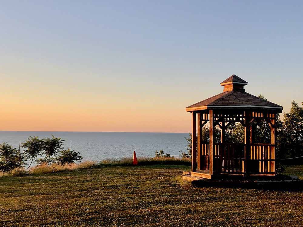 A gazebo overlooking the water at CAMP ERIEZ 