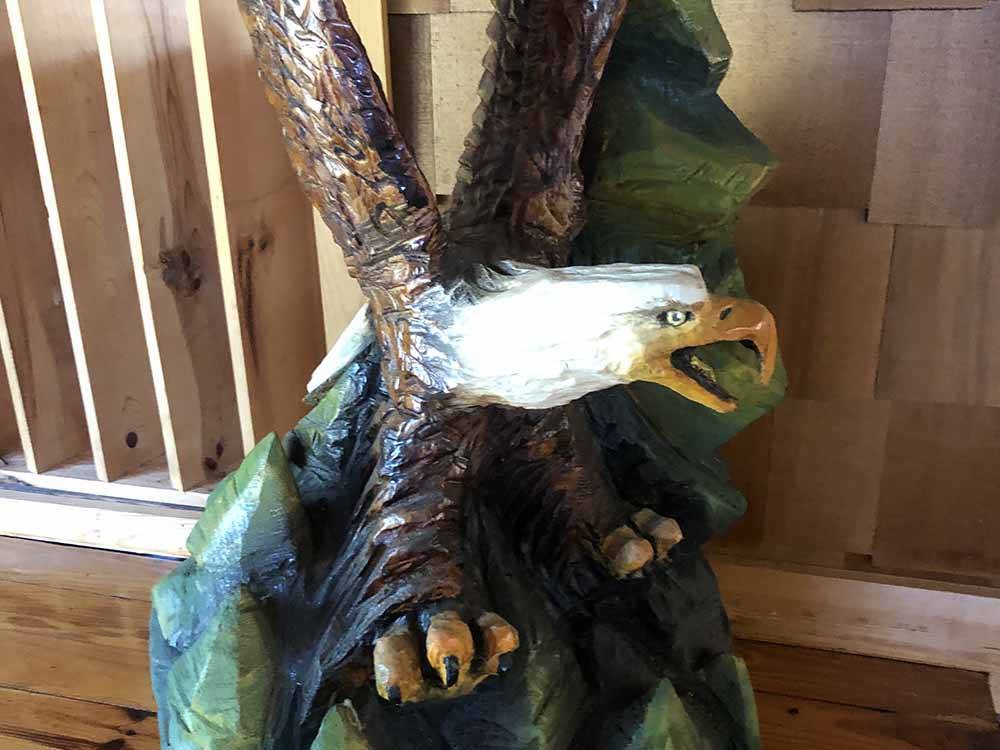 A carving of an American eagle at CAMP ERIEZ