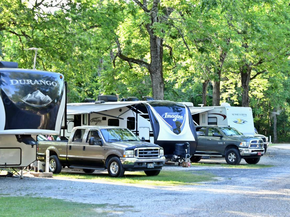 Parked RV's at site Cajun Heritage RV Park