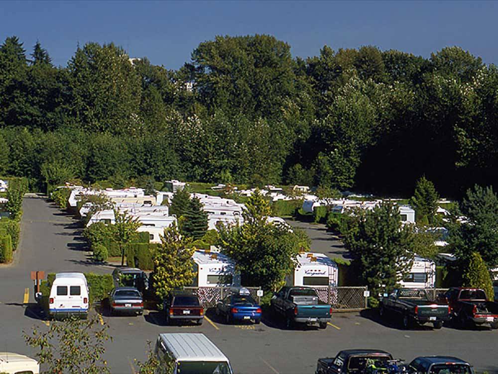 Aerial view over campground at BURNABY CARIBOO RV PARK