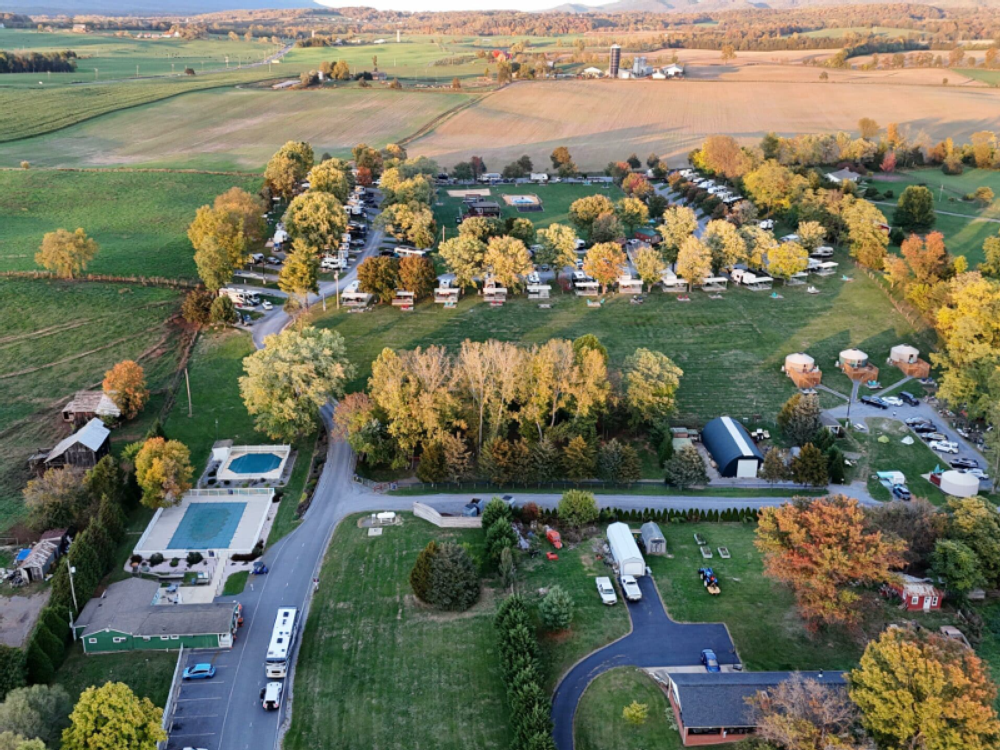 Aerial view of Campground at Spacious Skies Shenandoah Valley Campground