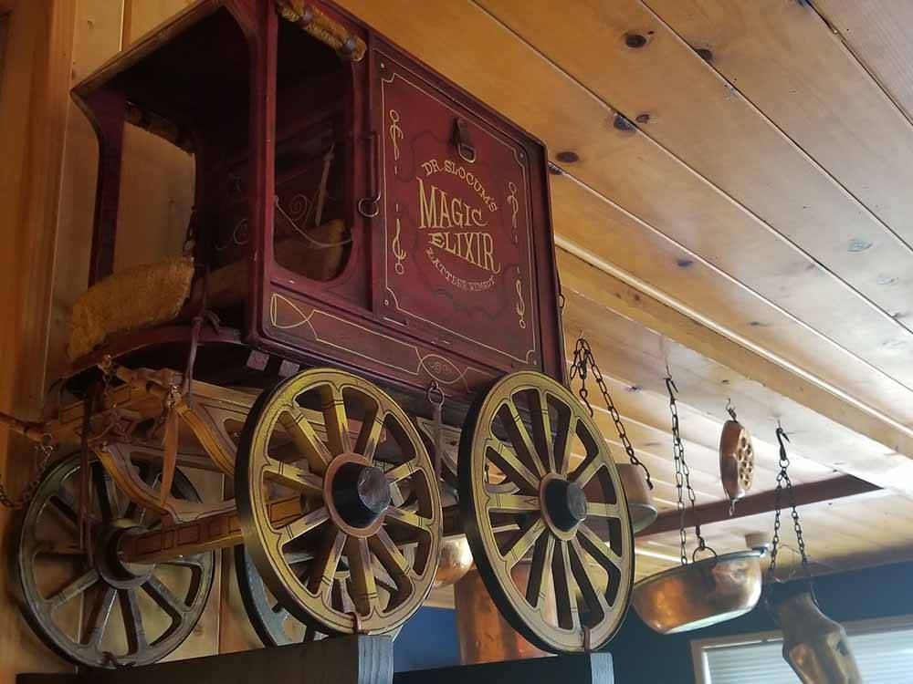 A Magic Elixir wagon on the wall at TOPAZ LODGE RV PARK & CASINO