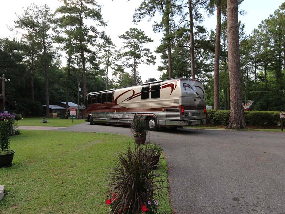A bus conversion motorhome in an RV site at TALLAHASSEE RV PARK