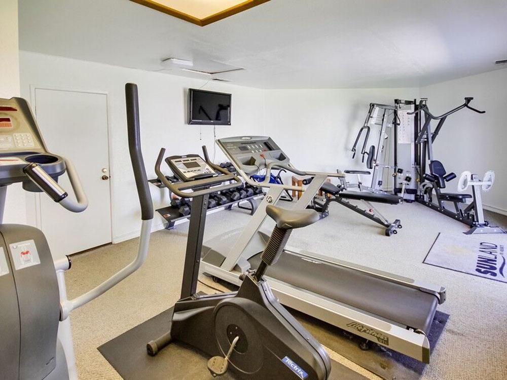 Exercise room with TV at OAK CREEK RV RESORT