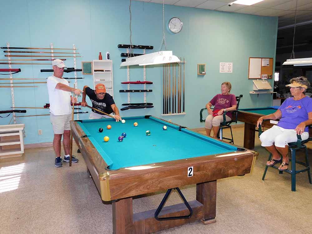 A group of people playing pool at FIG TREE RV RESORT