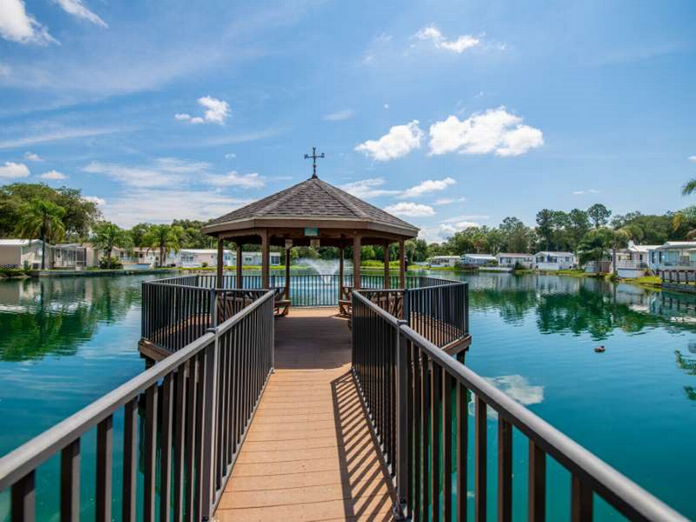 Covered picnic tables at Southern Charm Sun RV Communities
