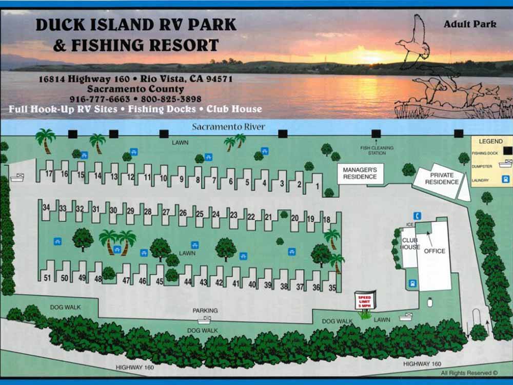 A map of the campground at DUCK ISLAND RV PARK & FISHING RESORT