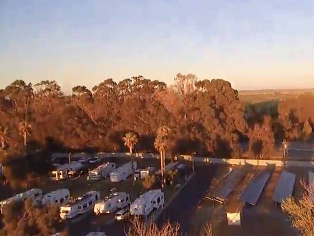 An aerial view of the solar panels and campsites at DUCK ISLAND RV PARK & FISHING RESORT