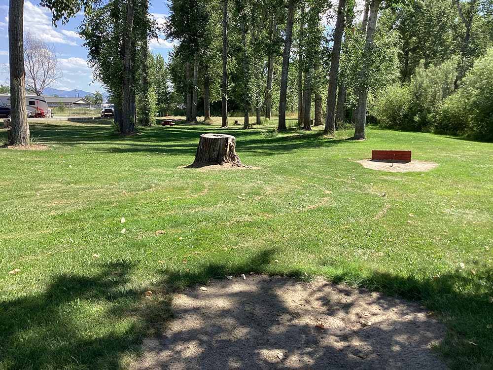 The horseshoe pits in a grassy area at BLACK RABBIT RV PARK
