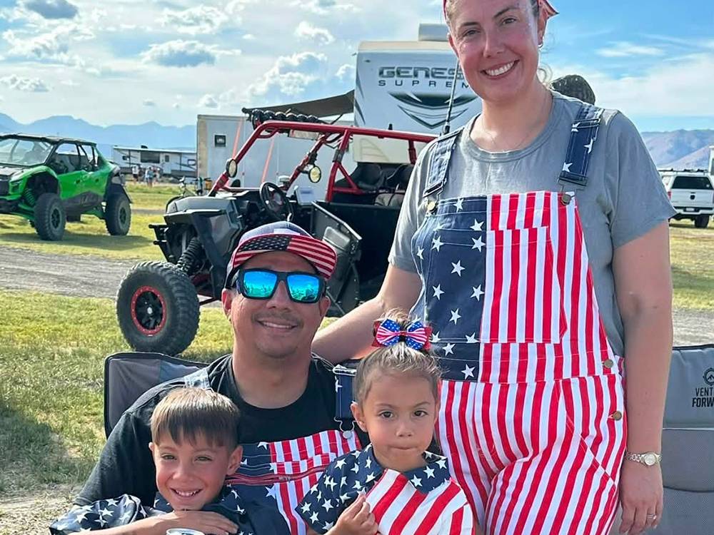 Family in flag overalls