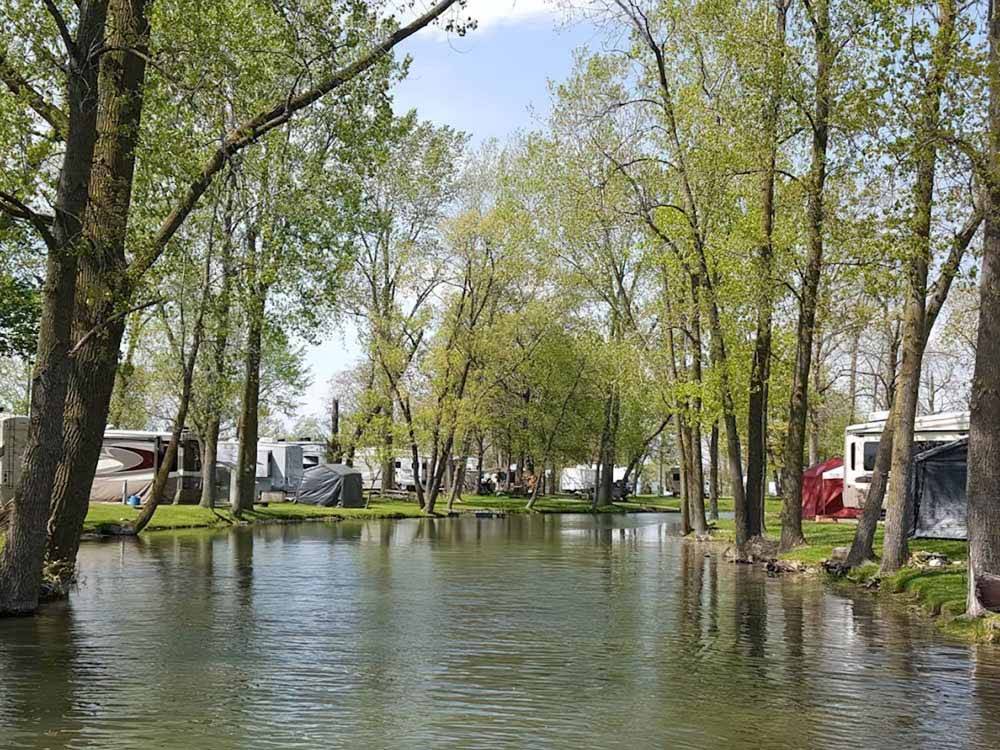 The waterway between the RV sites at CAMP LORD WILLING RV PARK & CAMPGROUND