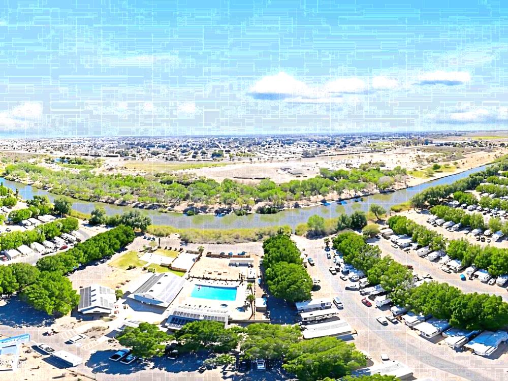 overhead view of campsite at Rivers Edge RV Resort