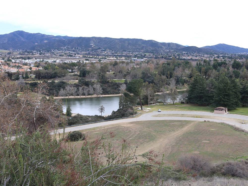 Landscape view from the top of a hill over looking the lake