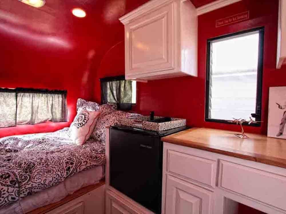 Inside of one of the rental trailers at PALM CANYON HOTEL AND RV RESORT