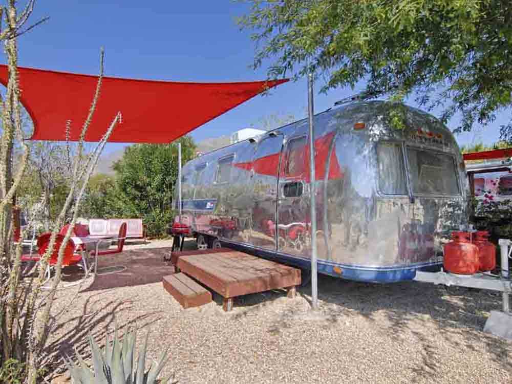 One of the rental Air Stream trailers at PALM CANYON HOTEL AND RV RESORT