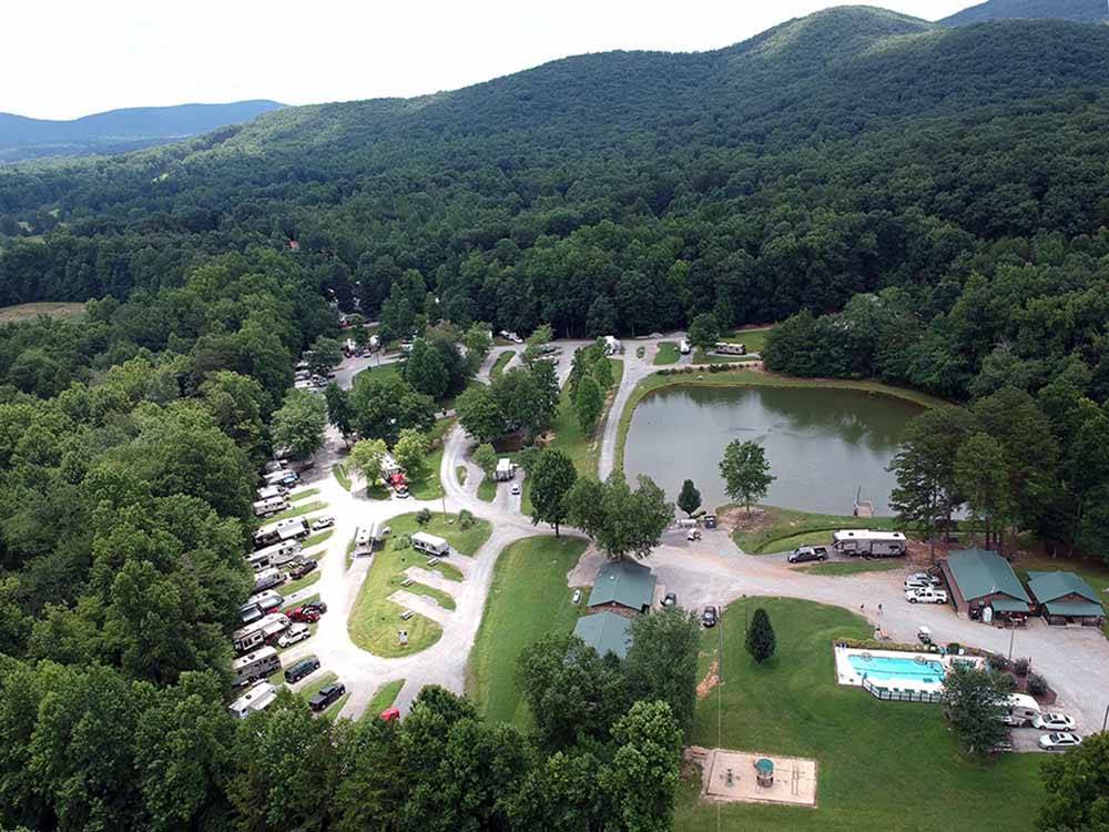 An aerial view of the campsites at LEISURE ACRES CAMPGROUND