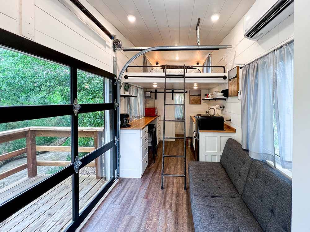 The inside view of the tiny home at CEDAR CREEK RV PARK