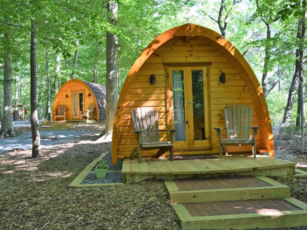 Camping cabins in the woods at CHERRY HILL PARK