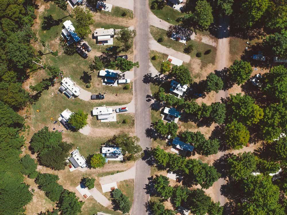 Aerial view of campsites at INDIGO BLUFFS RV PARK AND RESORT