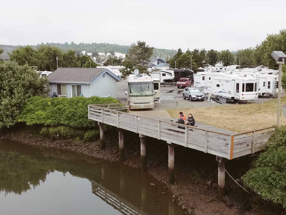 A deck overlooking the water at LUCKY LOGGERS RV PARK
