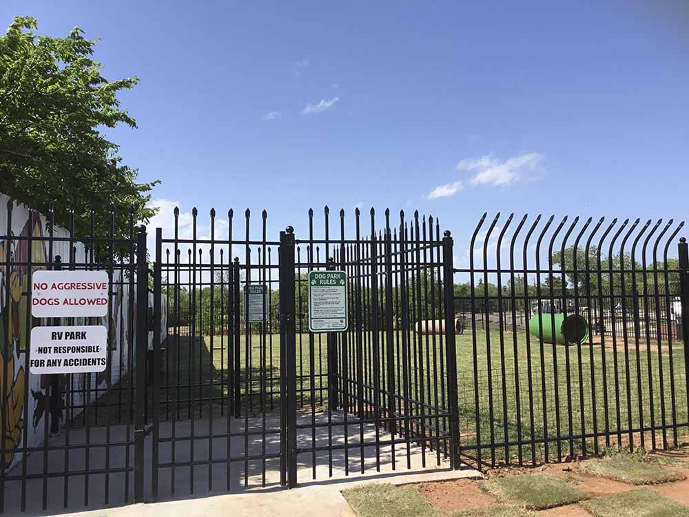 The fenced in pet area at WICHITA FALLS RV PARK